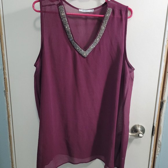 XL Ricki's Purple Sheer Tank with Beaded Neckline - Picture 1 of 6